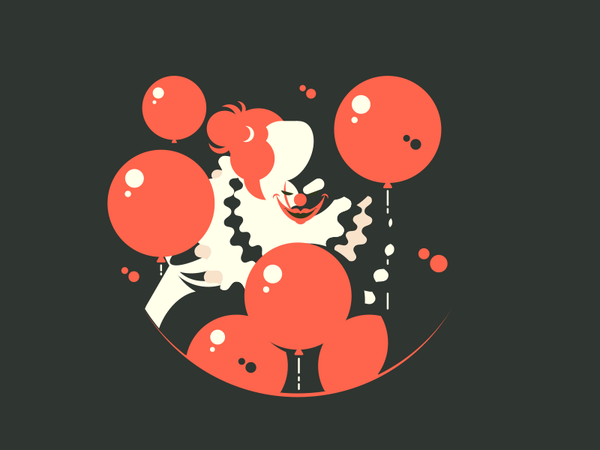 Evil clown character man balloons fear scary horror clown illustration.png