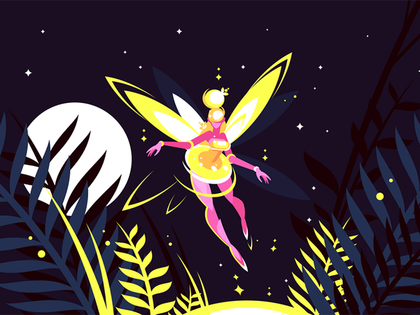 Fairy flying in night forest character moon stars sky forest night fly.png