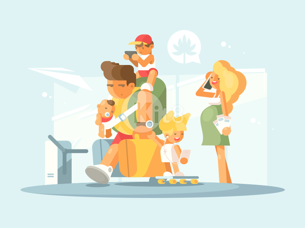 Family At Airport plane departure parent travel airport kid illustrati.png
