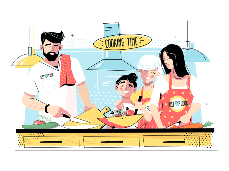 Family cooking food together kit8 flat vector illustration character t.png