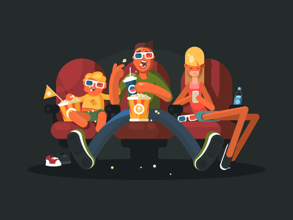 Family in cinema girl boy man character family movie cinema illustrati.png