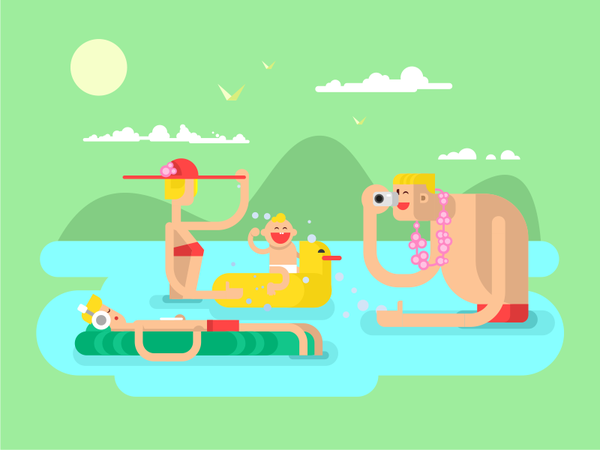 Family on vacation  mountains river lake vocation family illustration.png
