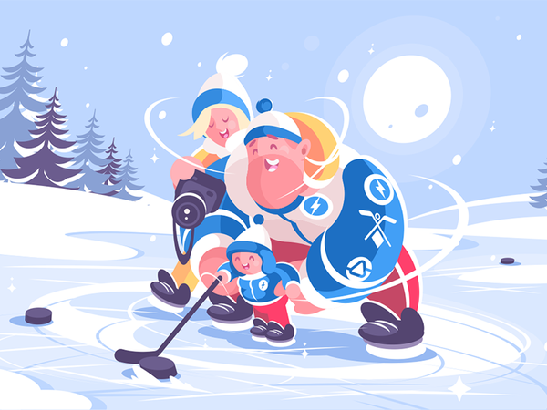 Family playing in hockey character sport winter ice kid dad mom hockey.png