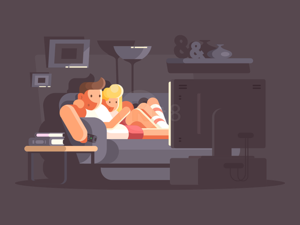 Family watching TV icon room cinema night character tv family illustra.png