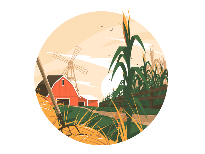 Farm in village kit8 flat vector illustration cornfield farmhouse wind.png