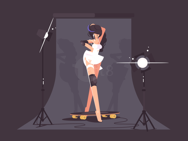 Fashion model skateboard studio photo fashion woman girl character ill.png