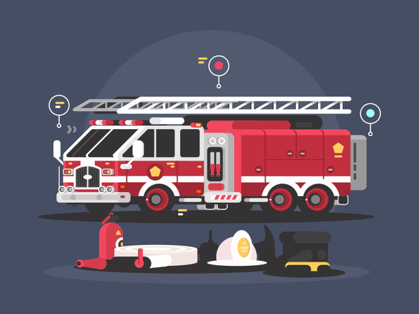 Fire truck equipment transport car truck fire illustration vector flat.png