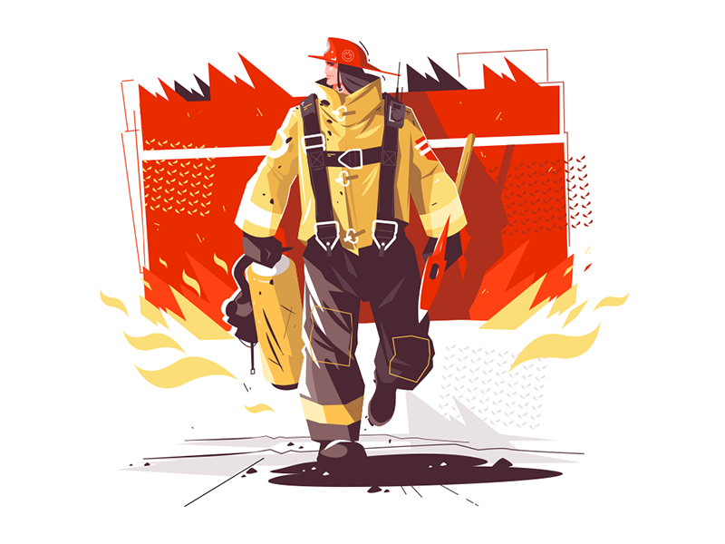Firefighter characters with rescue equipment kit8 flat vector illustra.png