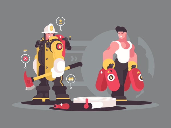 Firefighters protect guy man character fighter fire illustration vecto.png