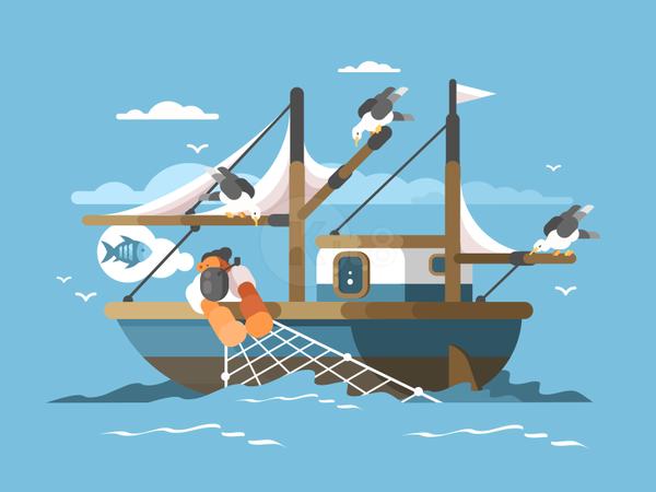 Fishermen fishing ship boat ocean sea man character illustration vecto.png