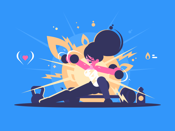 Fitness character exercise gym body fitness training woman girl illust.png