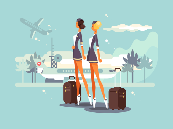 Flight attendants plane attendants flight airport woman character illu.png