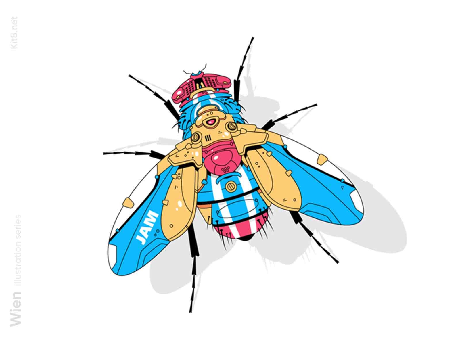 Fly robot-drone illustration ciber fly drone robot insect flat vector.jpg