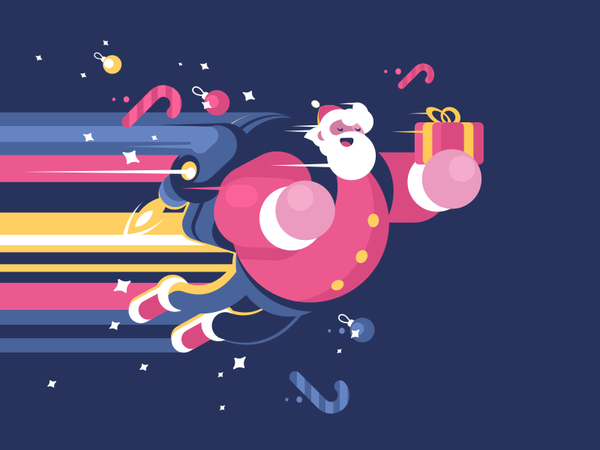 Flying Santa character fly gift present christmas new year santa illus.png