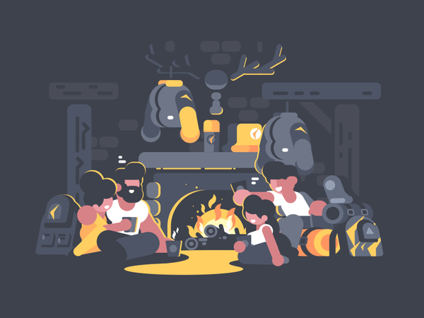 Friends sitting by fireplace group fireplace woman girl indoors winter.png