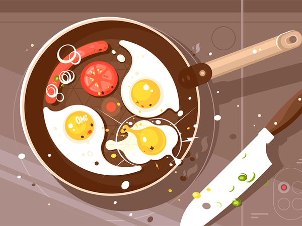 Fry scrambled eggs and sausage breakfast pan frying sausage egg scramb.png