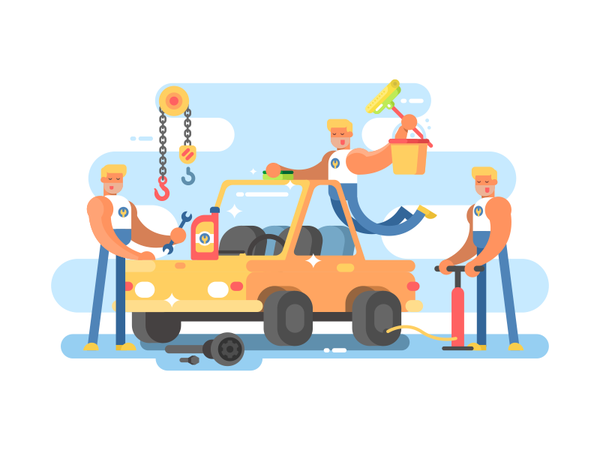Full car service man character repair wash service car illustration ve.png
