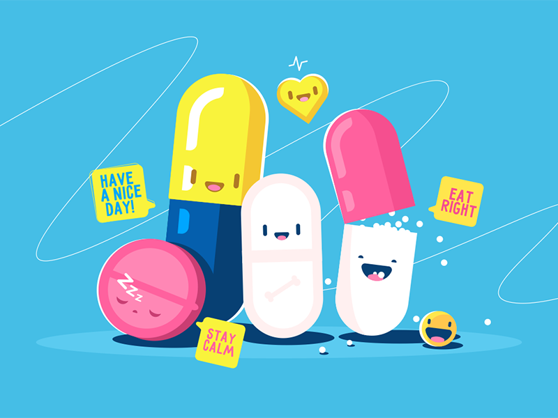 Funny tablets characters kit8 flat vector illustration capsule pill ch.png
