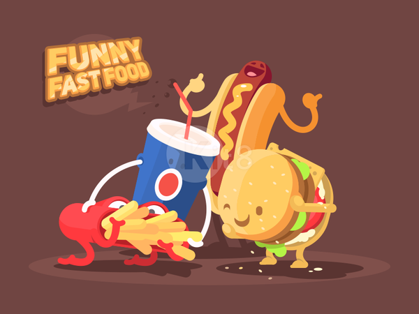 Funny fast food lunch soda funny fast drink french food hamburger illu.png