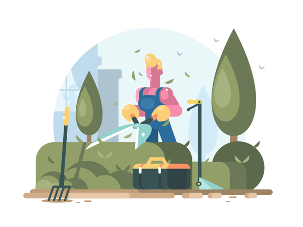 Gardener character cutting pruner bush tool scissors gardener man illu.png