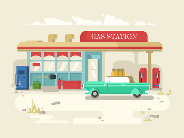 Gas station travel desert road gasoline car station gas illustration v.png