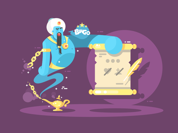 Genie from lamp bingo man scroll character illustration vector flat ki.png