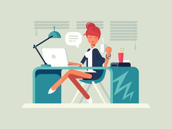 Girl at workplace secretary desk office workplace woman girl character.png