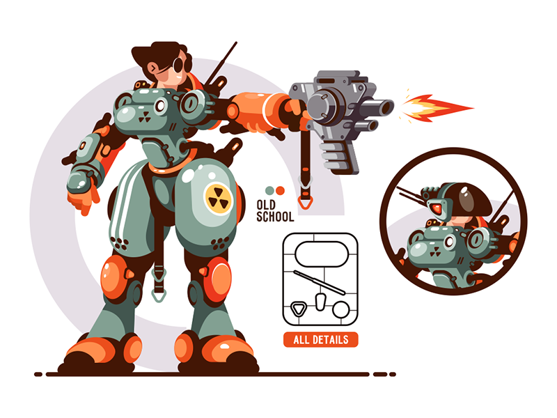Girl combat in exoskeleton kit8 flat vector illustration character gir.png