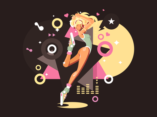 Girl dancing vinyl woman character club dancing girl illustration vect.png
