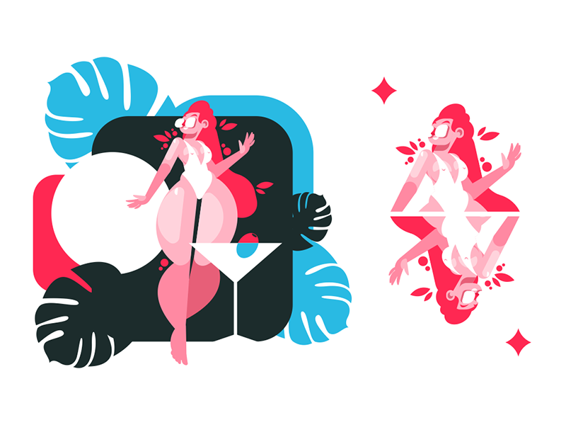 Girl having fun on beach kit8 flat vector illustration character drink.png