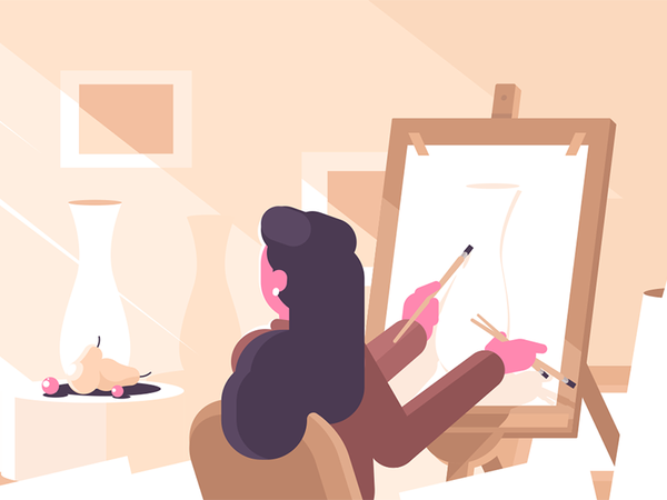 Girl in art school character hobby brushes paint easel woman artist sc.png