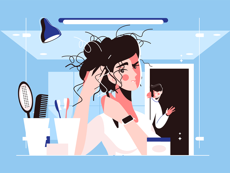 Girl in front of the mirror kit8 flat vector illustration character mi.png