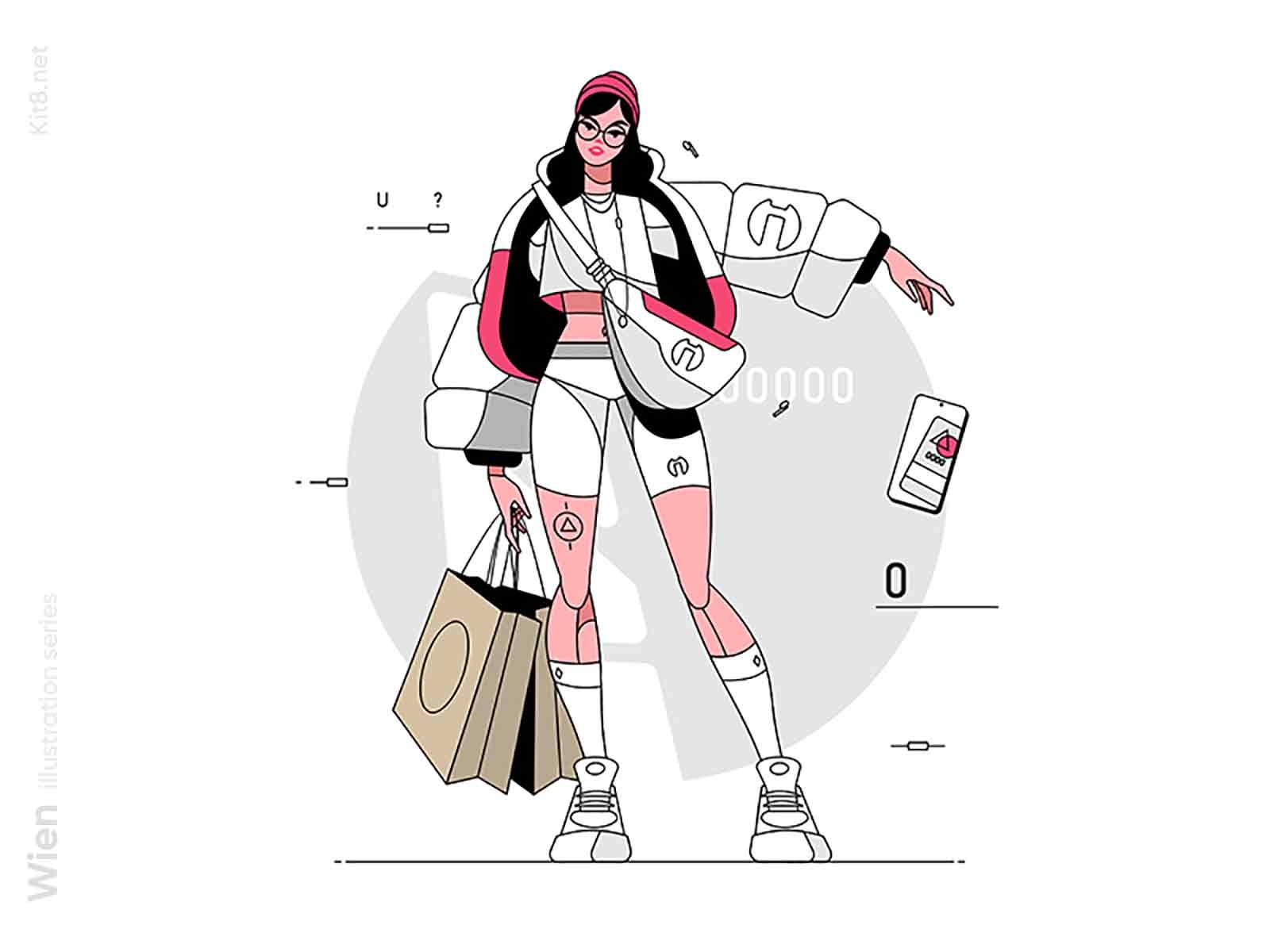 Girl in jacket illustration consumerism girl character flat vector ill.jpg