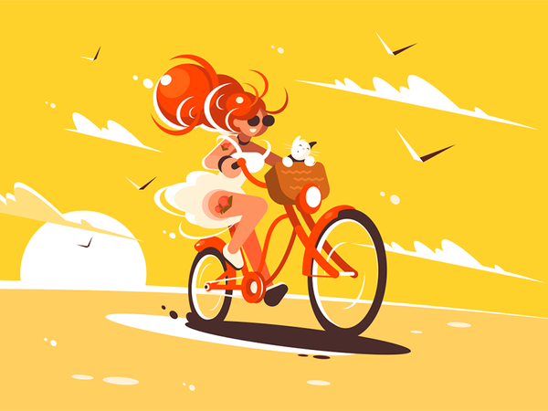 Girl on bicycle character basket cat bicycle ride girl kit8 flat vecto.png