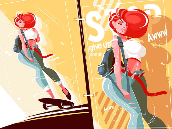 Girl on skateboard kit8 flat vector illustration character skateboard.png