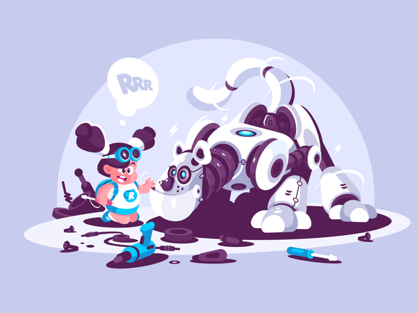 Girl playing with robotic dog character friend dog robotic playing gir.png
