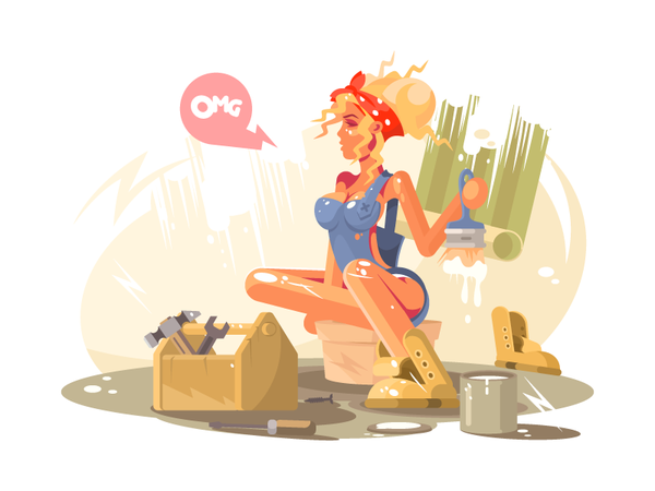 Girl painter paint sexy woman brush painter illustration vector flat k.png
