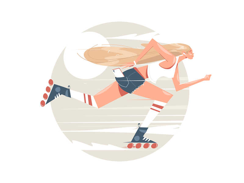 Girl roller skating kit8 flat vector illustration character sportswear.png