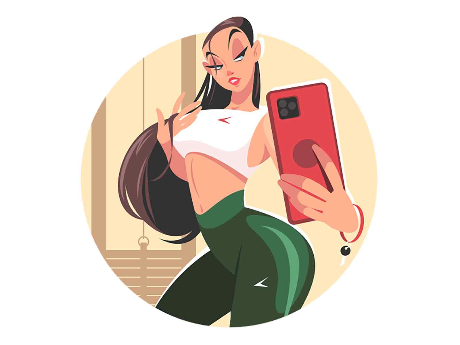 Girl selfie at gym girls kit8 illustration vector charater attractive.jpg
