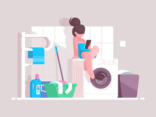 Girl using smartphone in bathroom kit8 flat vector illustration charac.png