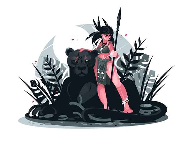 Girl warrior with spear kit8 flat vector illustration character jungle.png