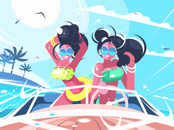Girls riding speedboat character sea speedboat suits bathing girl kit8.png