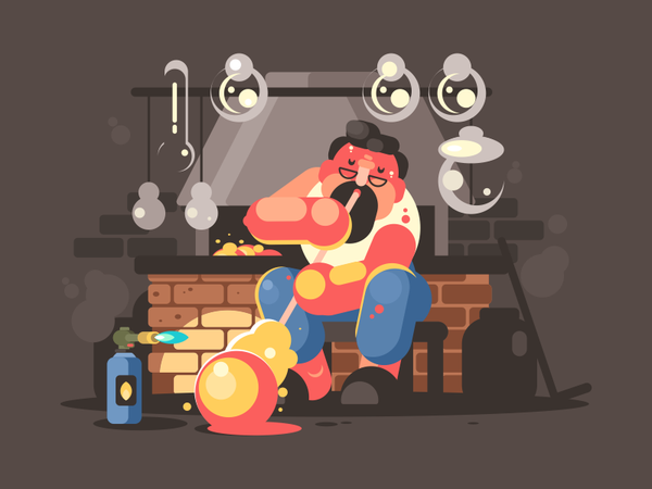 Glass blowing flame craft blowing glass hot flask container illustrati.png