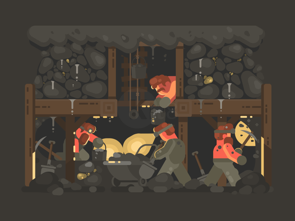 Gold mining man character miner mining gold illustration vector flat k.png