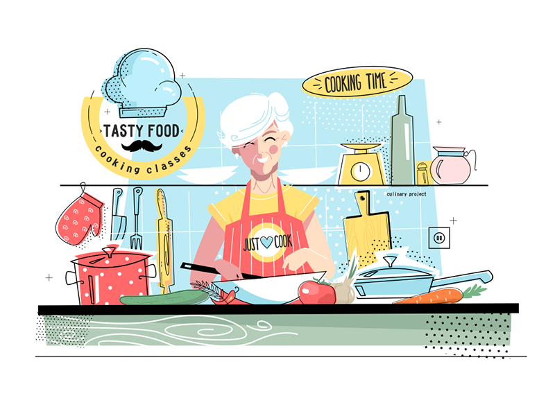 Grandmother cooking food kit8 flat vector illustration character prepa.png