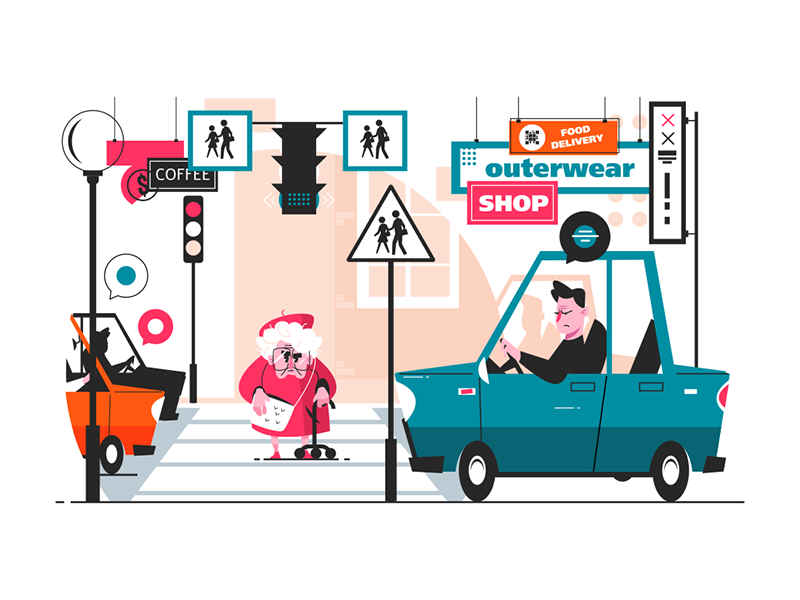 Grandmother crosses street road kit8 flat vector illustration characte.png