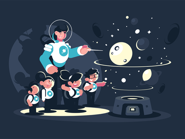 Guide with children in planetarium character space excursion education.png