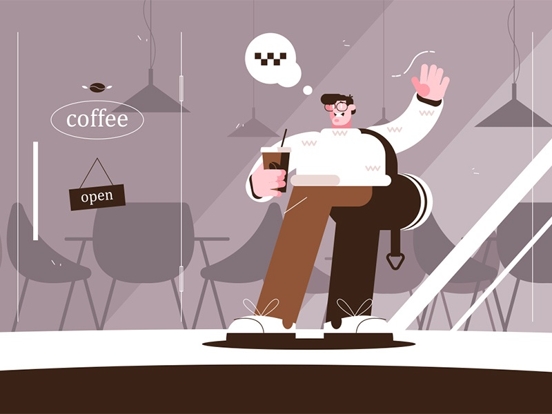 Guy catching taxi kit8 flat vector illustration character coffee cup m.jpg