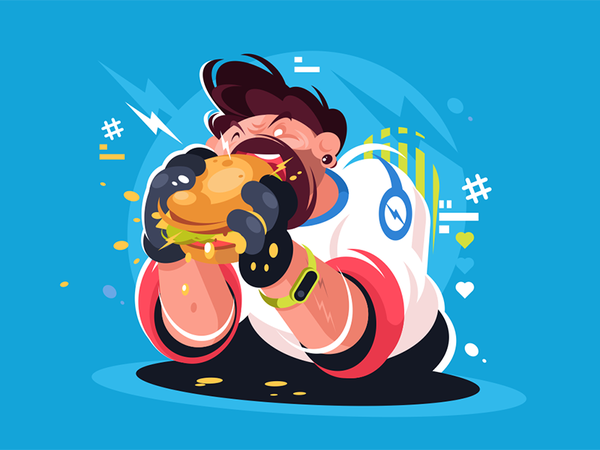 Guy eating huge tasty burger character meal man hungry burger tasty hu.png