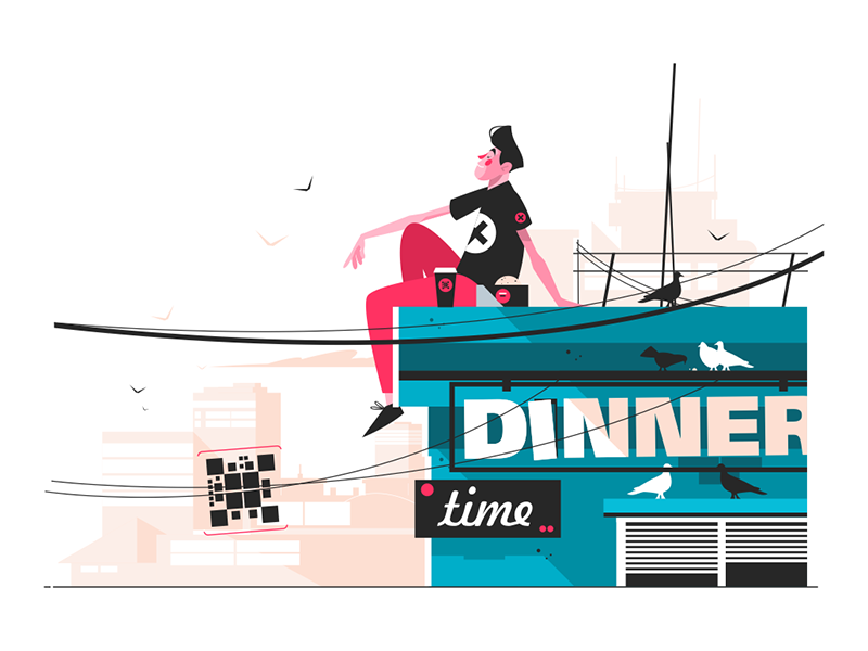 Guy eating snacks on roof kit8 flat vector illustration character man.png